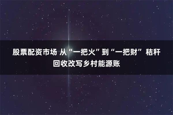 股票配资市场 从“一把火”到“一把财” 秸秆回收改写乡村能源账
